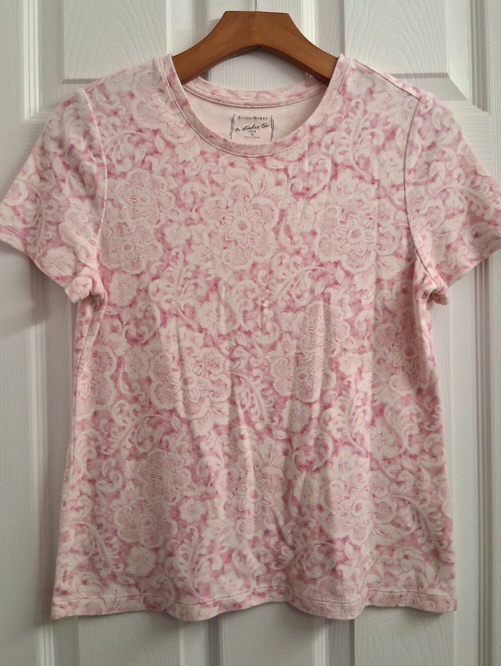 Studio Works Light Pink Patterned T Shirt Top  Petite Small